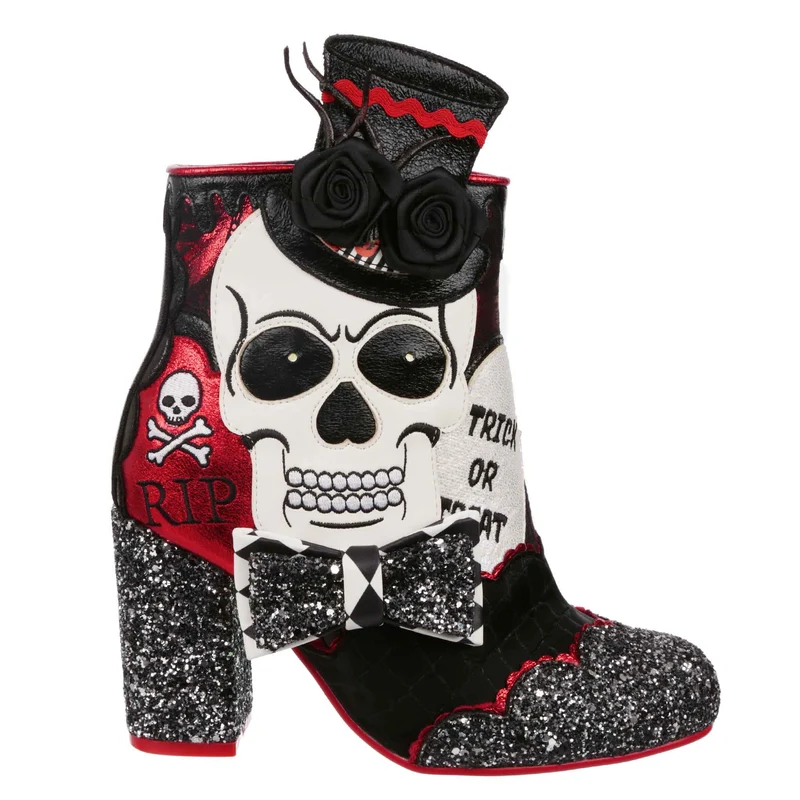 Irregular Choice Damen-Stiefelette „Dance of the Dead“ mit Absatz – Schwarz