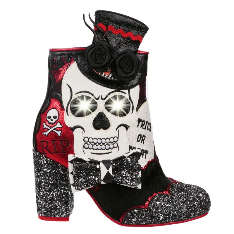Irregular Choice Damen-Stiefelette „Dance of the Dead“ mit Absatz – Schwarz