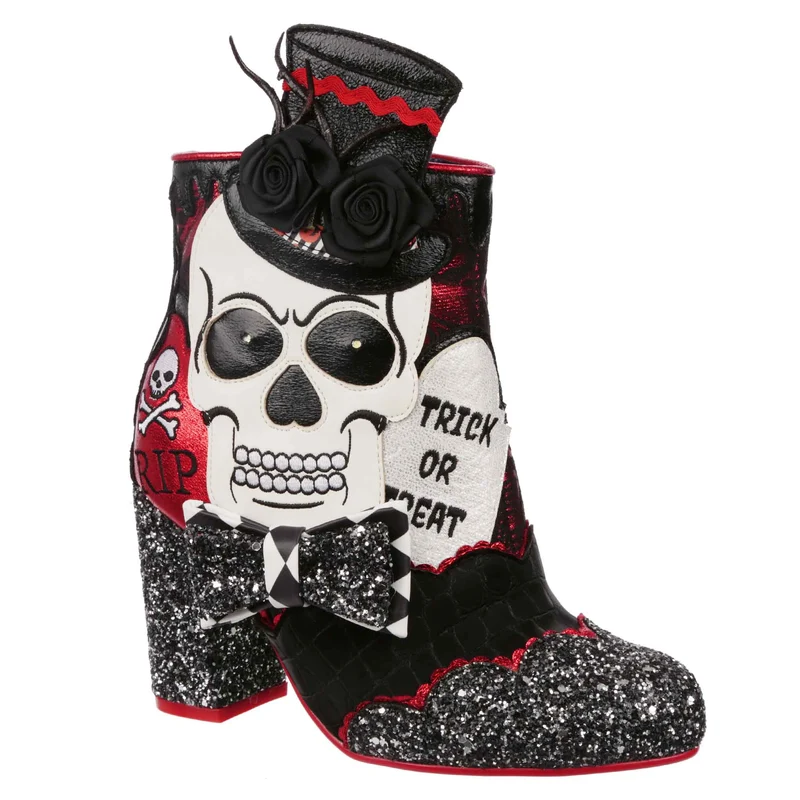 Irregular Choice Damen-Stiefelette „Dance of the Dead“ mit Absatz – Schwarz