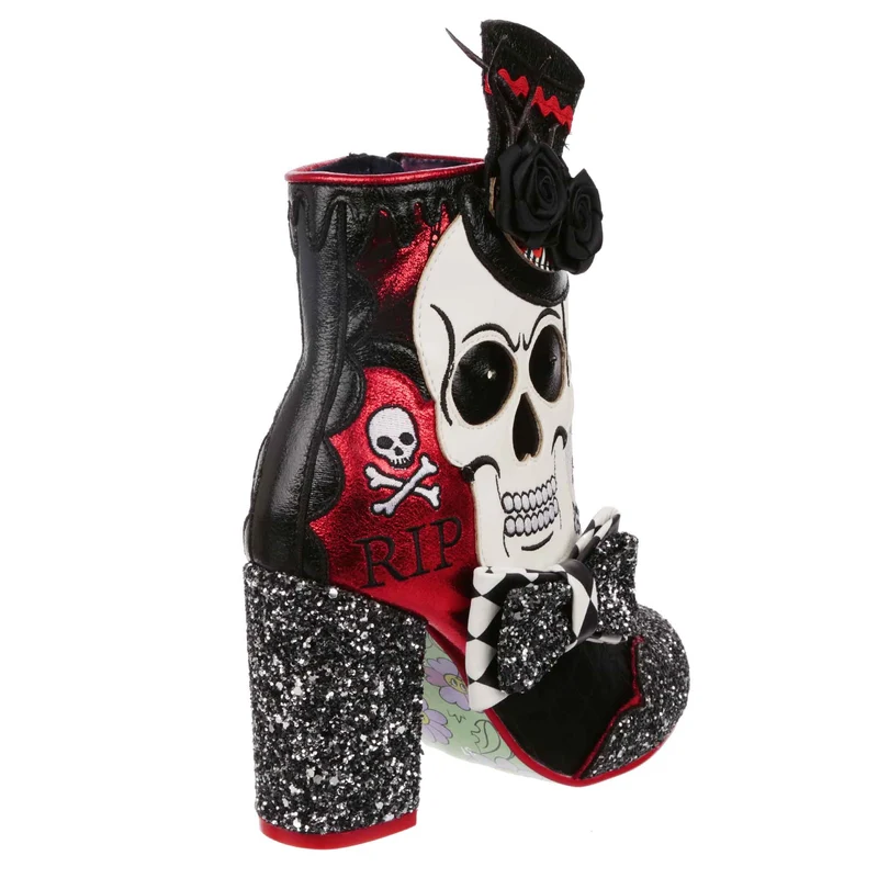 Irregular Choice Damen-Stiefelette „Dance of the Dead“ mit Absatz – Schwarz