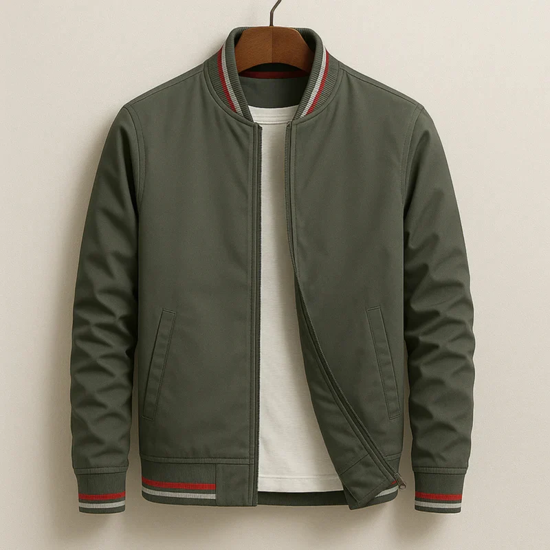 Maelisio Eleganter Bomber-Blouson mit Streifen | Oliv