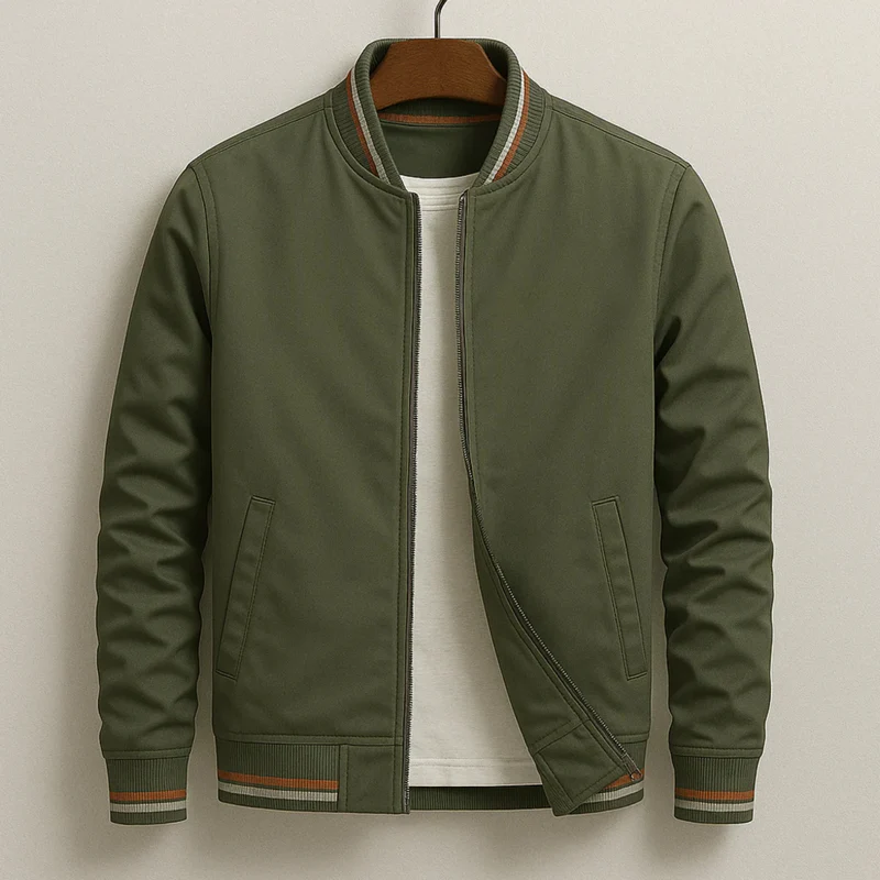 Maelisio Eleganter Bomber-Blouson mit Streifen | Grün