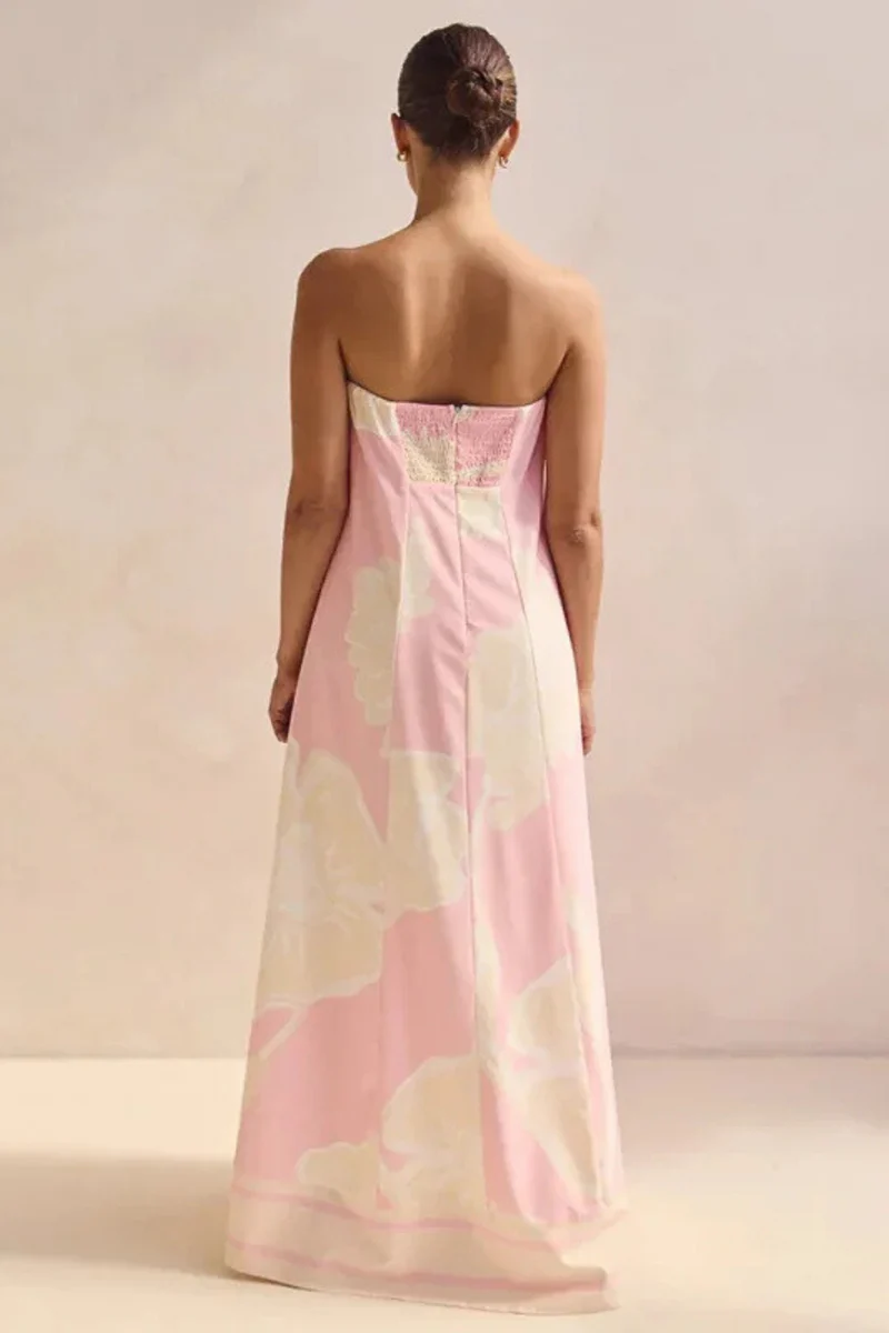 Arya Schulterfreies Maxikleid | Rosa Druck