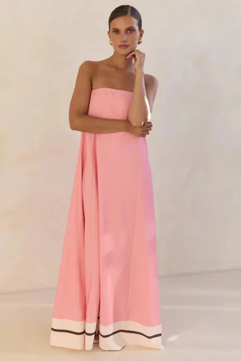 Arya Schulterfreies Maxikleid | Rosa Streifen