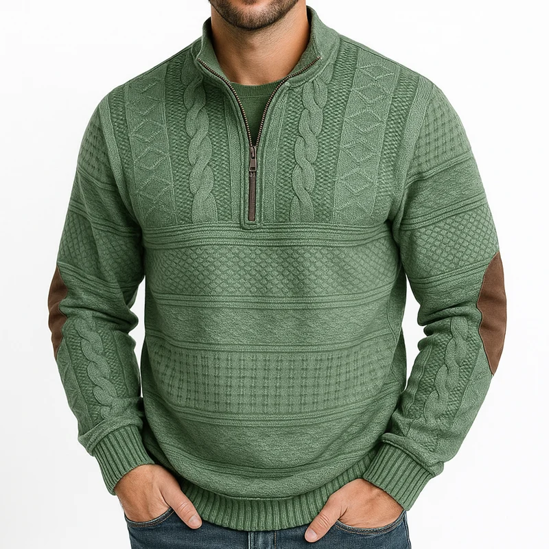 Adrian Strickpullover mit Reißverschlussdetail | Grün