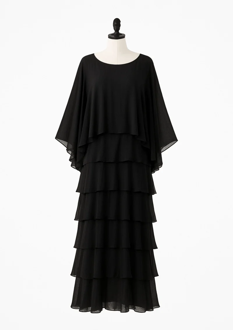 Amara Asymmetrisches Maxi-Kleid mit Lagen und Volants | Schwarz