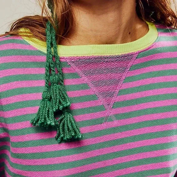Helen Gestreifter Oversize Pullover mit Küstenflair | Grün / Rosa