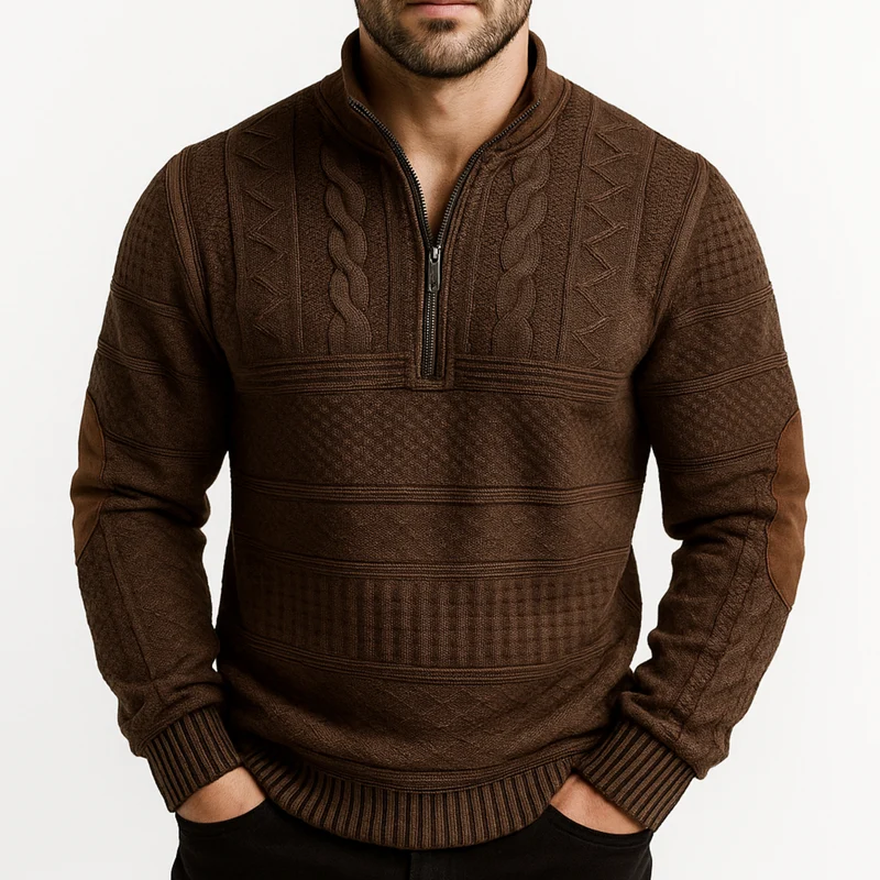 Adrian Strickpullover mit Reißverschlussdetail | Braun