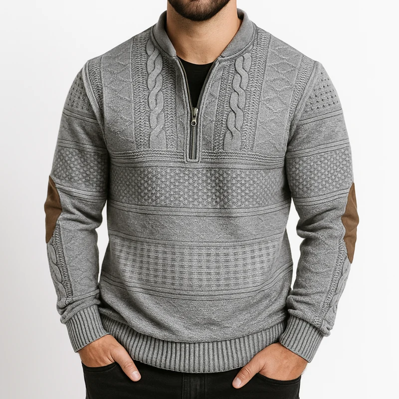 Adrian Strickpullover mit Reißverschlussdetail | Grau