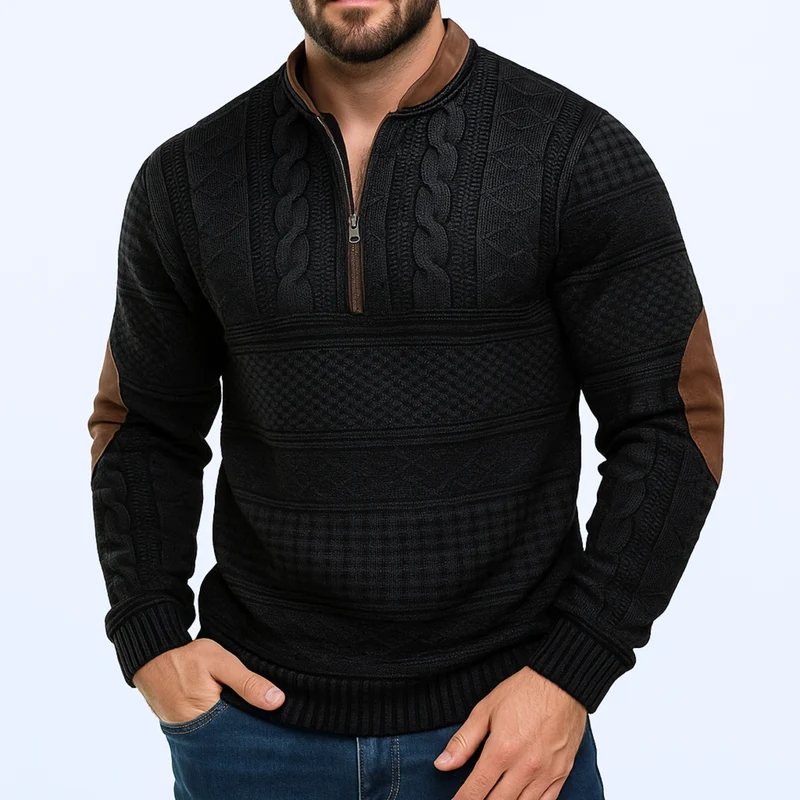 Adrian Strickpullover mit Reißverschlussdetail | Schwarz