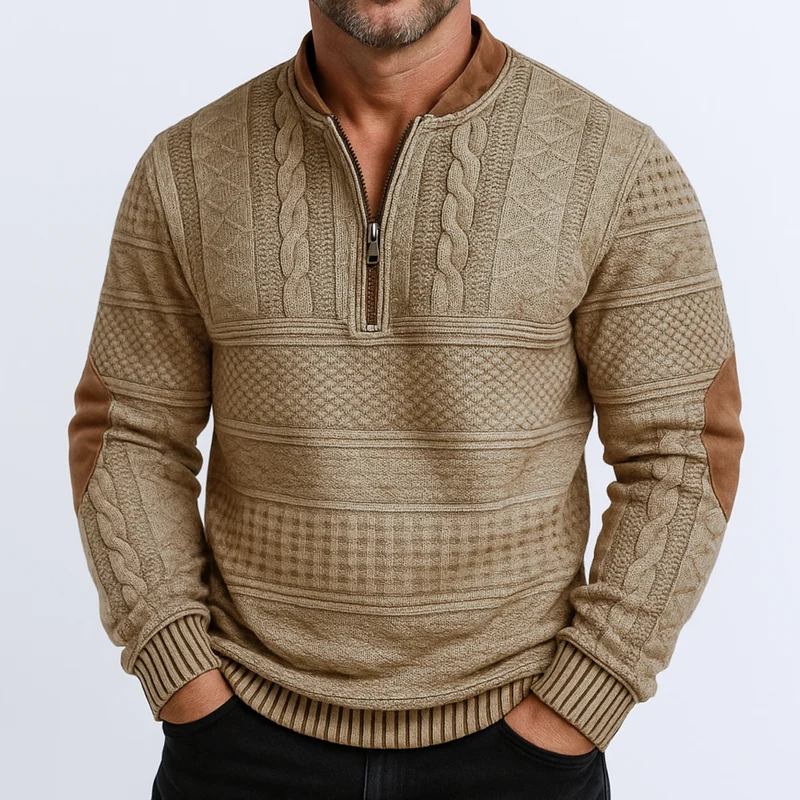 Adrian Strickpullover mit Reißverschlussdetail | Khaki
