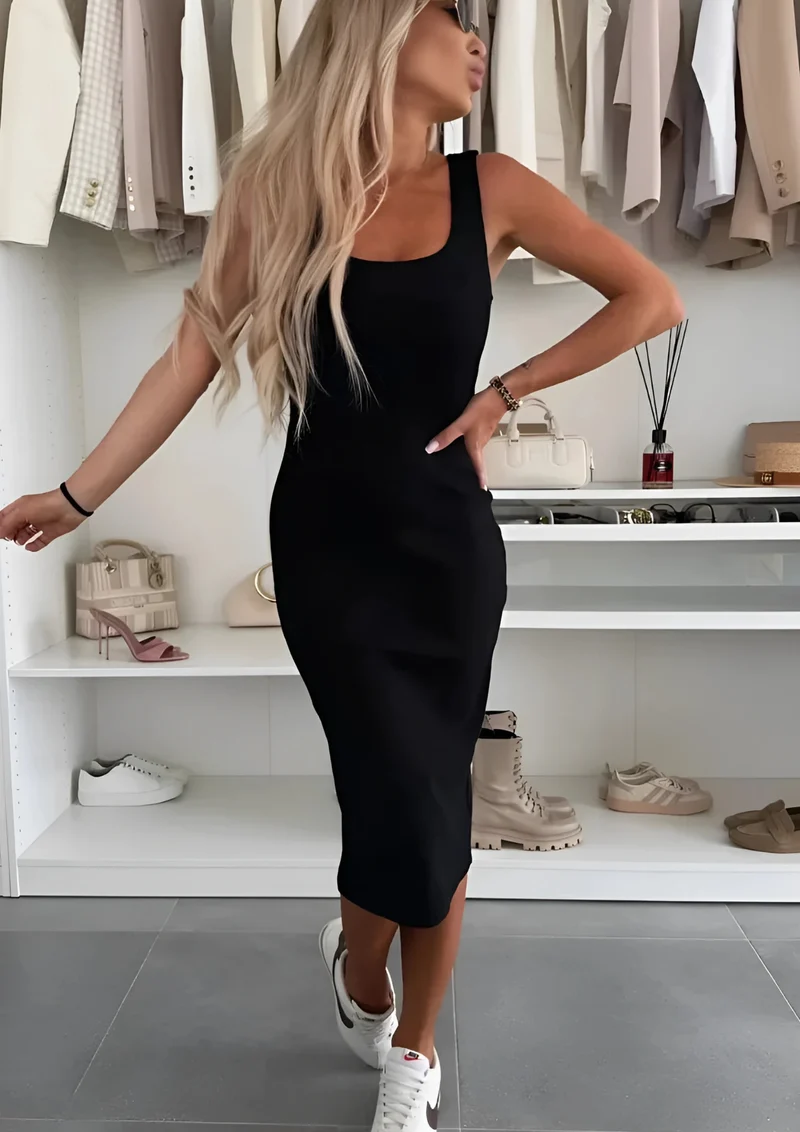 Miru Midi Kleid & Cardigan Set | Schwarz