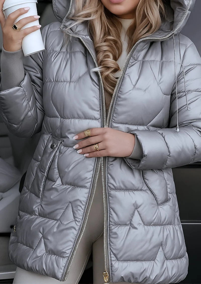 Lira Eleganter Wintermantel mit Kapuze und Wattierung | Grau