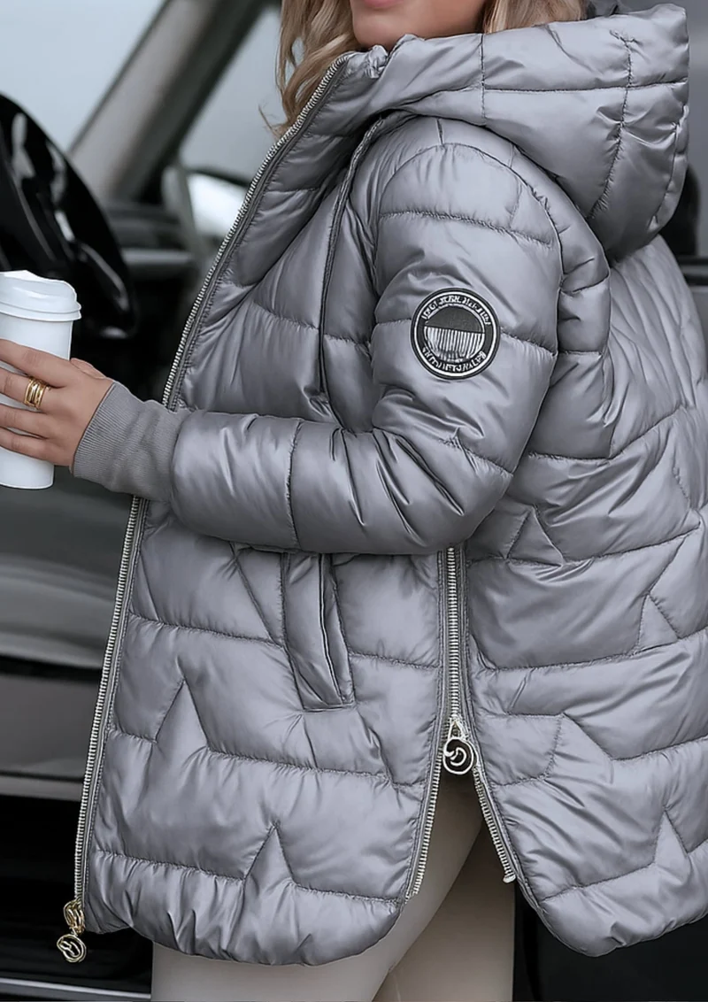 Lira Eleganter Wintermantel mit Kapuze und Wattierung | Grau
