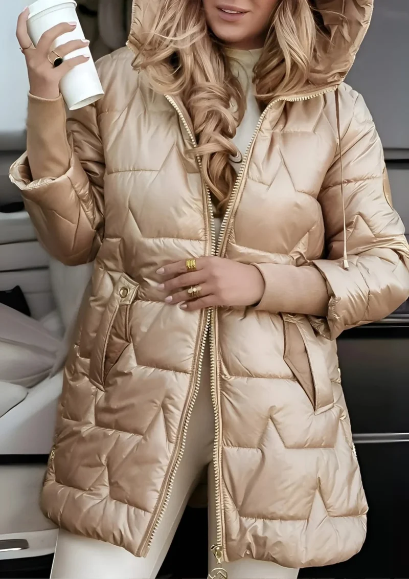 Lira Eleganter Wintermantel mit Kapuze und Wattierung | Beige