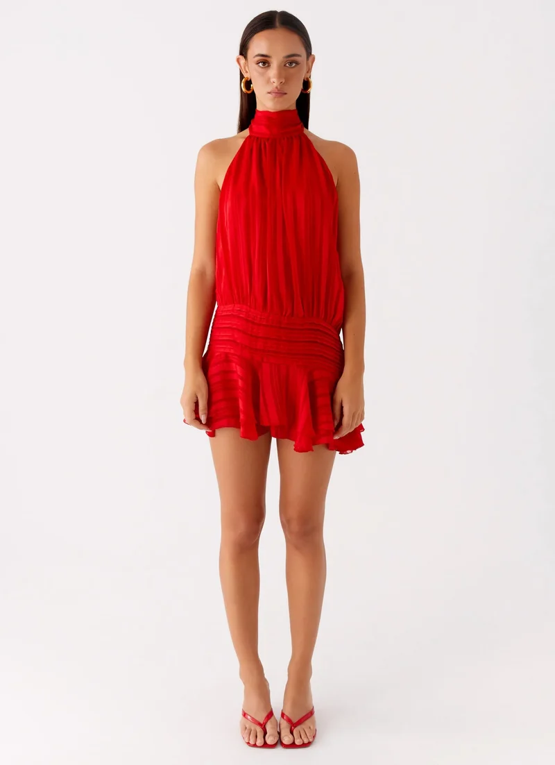 Serenella | Perlenbesetztes Chiffon-Minikleid mit Taillenakzent