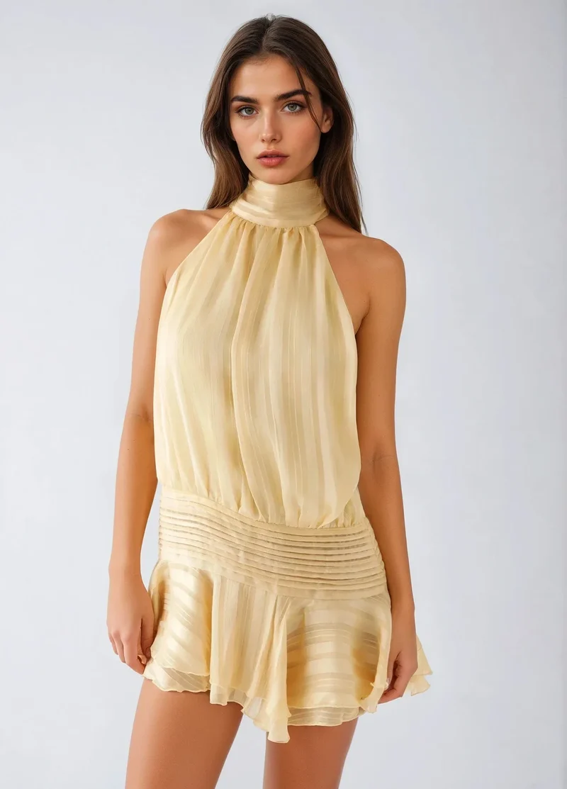 Serenella | Perlenbesetztes Chiffon-Minikleid mit Taillenakzent