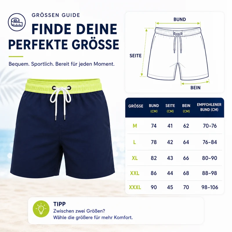 Kurze Herren-Badeshorts mit Kontrastbund