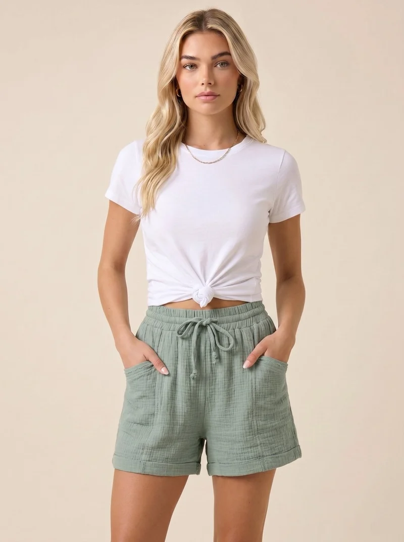 Damen Shorts mit Kordelzugbund und Aufgesetzten Taschen