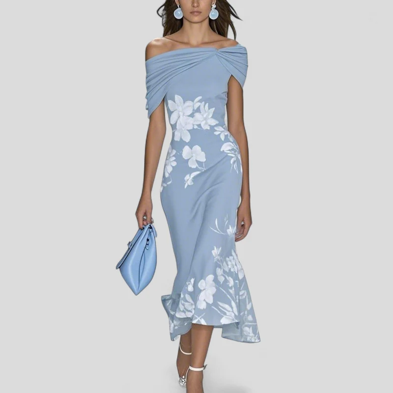 Damen Midikleid mit Carmenausschnitt und Blumenmuster
