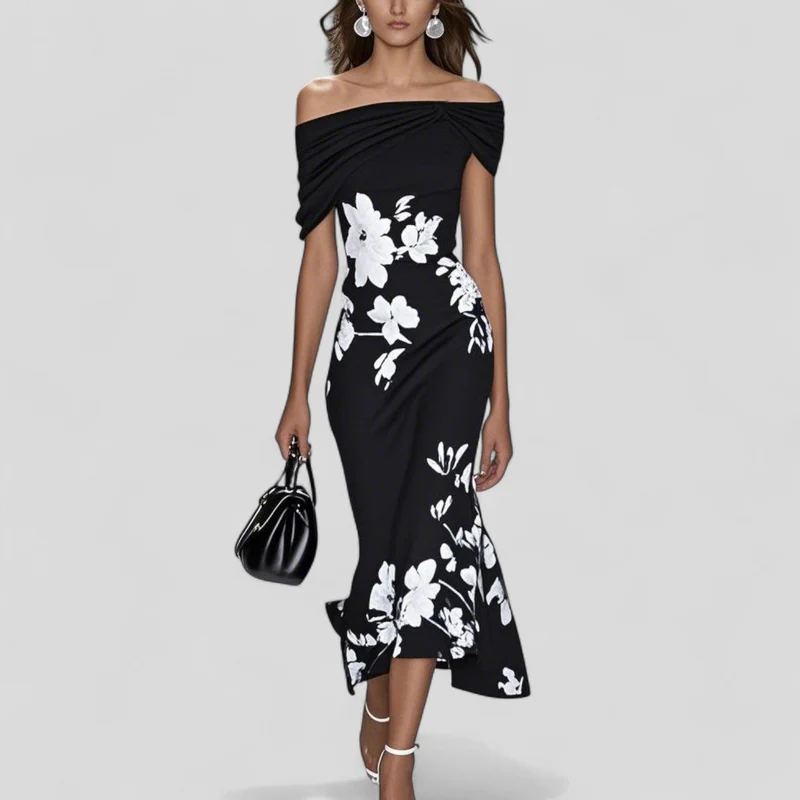 Damen Midikleid mit Carmenausschnitt und Blumenmuster