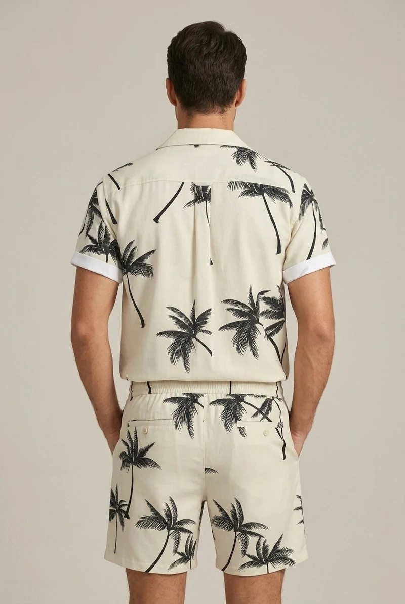 Herren Kurzarmhemd- und Shorts-Set mit Palmenmuster