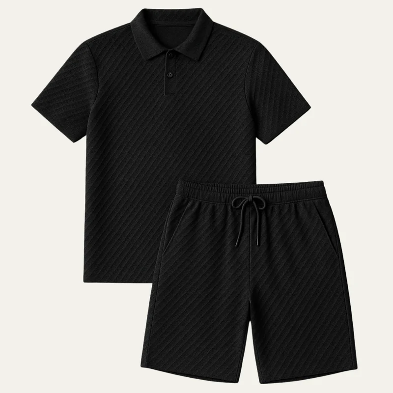 Herren Poloshirt und Shorts Set mit Diagonalem Strukturmuster