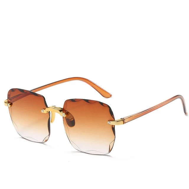 Damen Rechteckige randlose Sonnenbrille mit geraden Bügeln