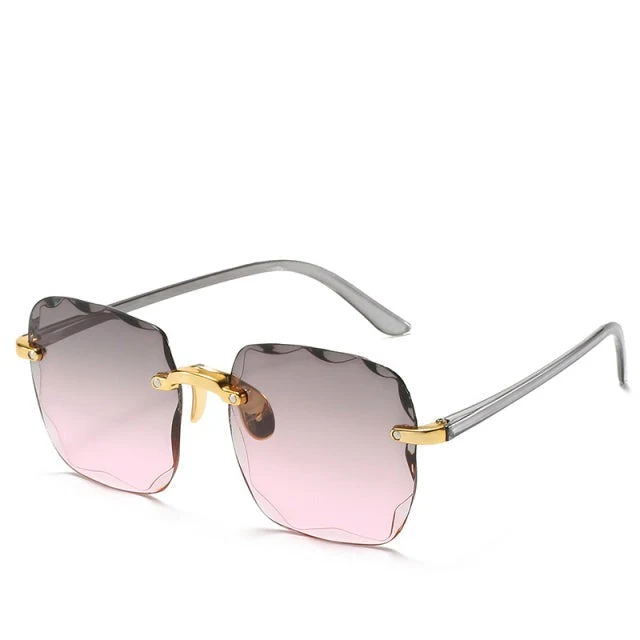 Damen Rechteckige randlose Sonnenbrille mit geraden Bügeln