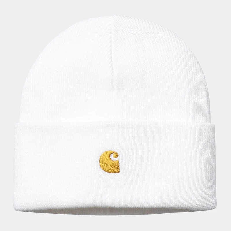 Carhartt WIP Unisex Chase Beanie – Weiß / Gold