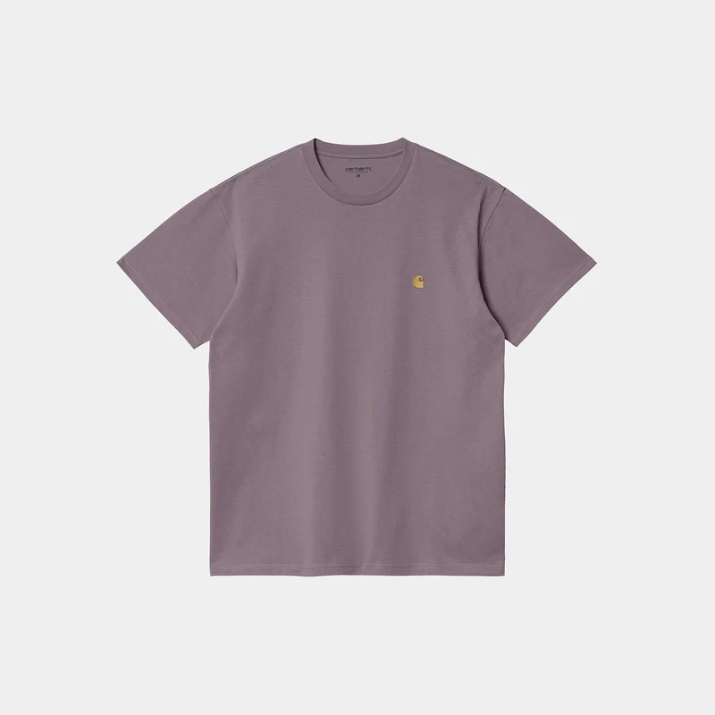 Carhartt WIP Herren Chase Kurzarm-T-Shirt – Misty Thistle / Gold
