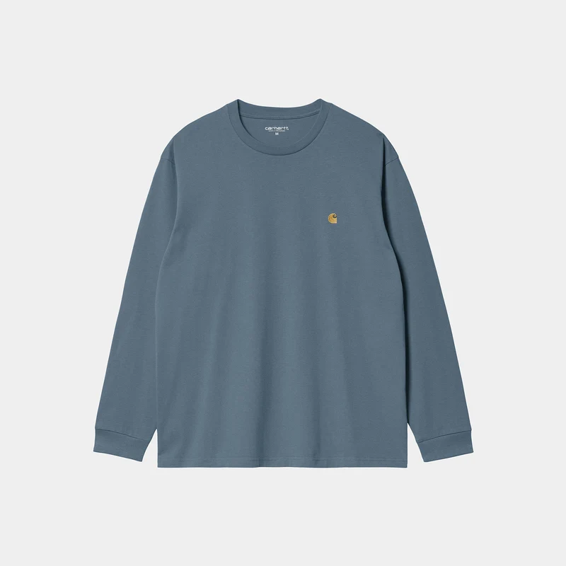Carhartt WIP Herren Chase Langarm-T-Shirt – Sturmblau/Gold