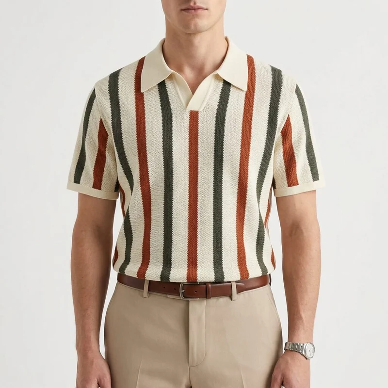 Gestreiftes Strick-Poloshirt für Herren