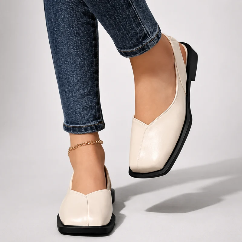 Damen Slingback Flache Schuhe mit Quadratischer Spitze