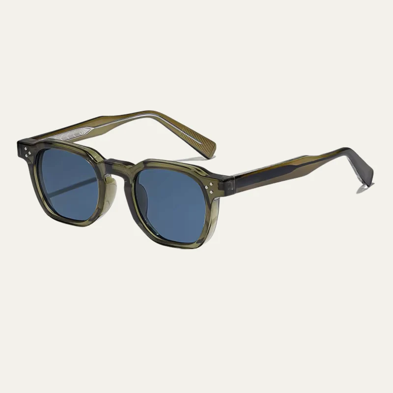 Herren Sonnenbrille mit transparenter eckiger Fassung und gemusterten Bügeln