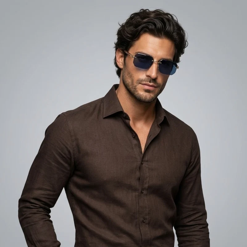 Herren Sonnenbrille mit geometrischen Gläsern und Metallsteg