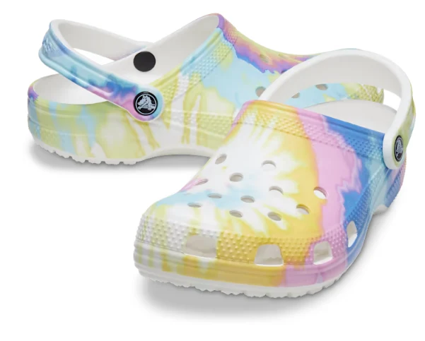 Crocs Klassischer Tie-Dye-Grafik-Clog für Kinder – Weiß / Multi