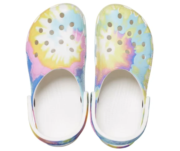 Crocs Klassischer Tie-Dye-Grafik-Clog für Kinder – Weiß / Multi