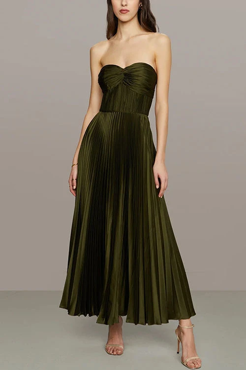 Elarine | Strapless Pleated Maxi Dress