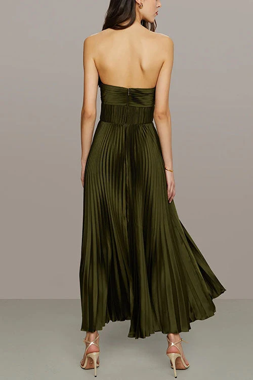 Elarine | Strapless Pleated Maxi Dress