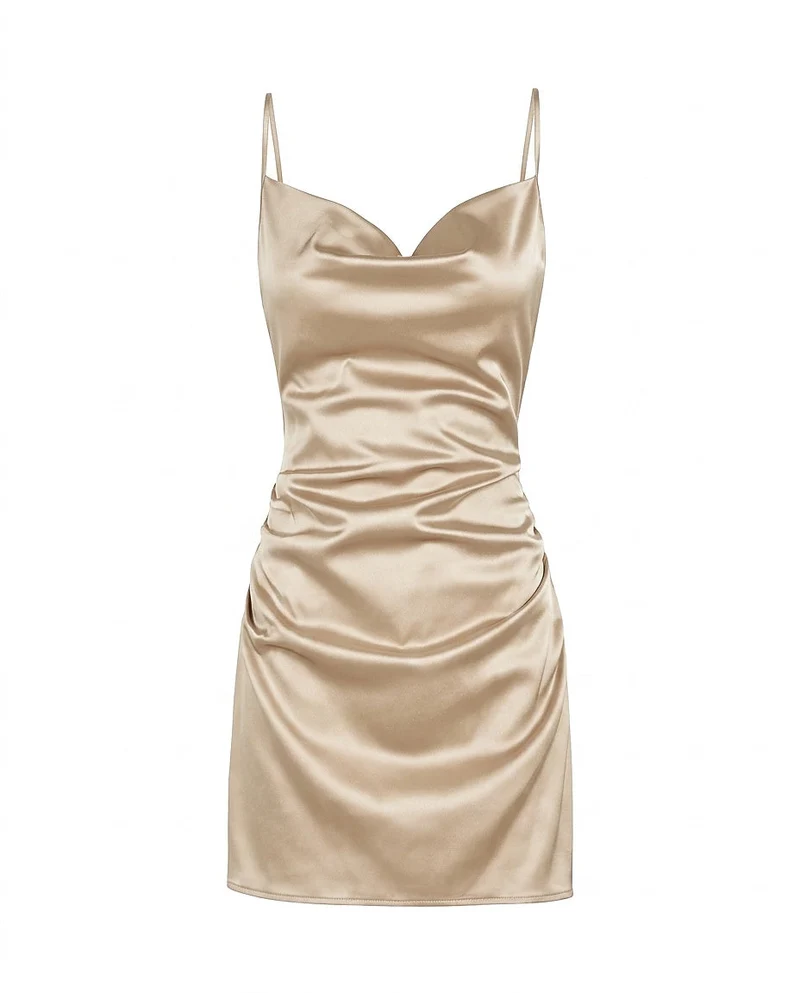 Damen Satin-Minikleid mit Wasserfallausschnitt