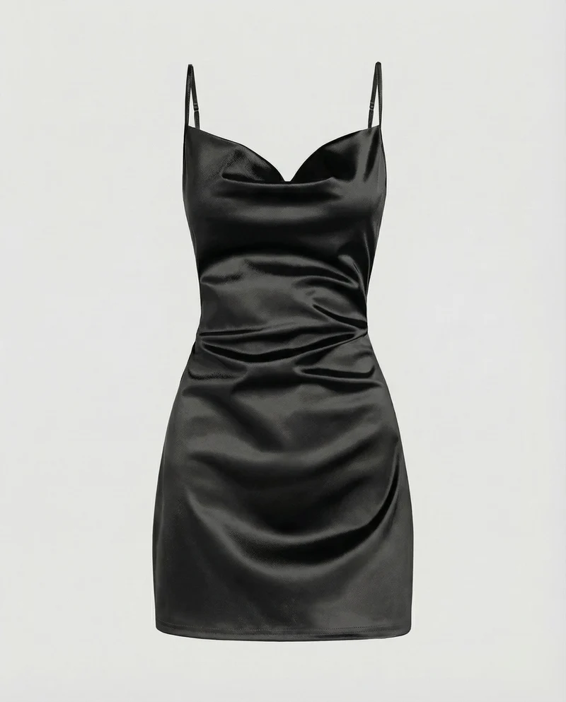 Damen Satin-Minikleid mit Wasserfallausschnitt