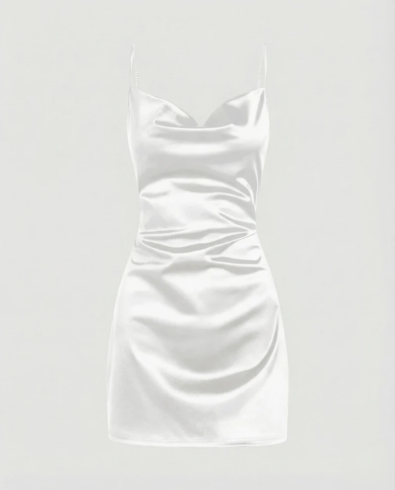 Damen Satin-Minikleid mit Wasserfallausschnitt