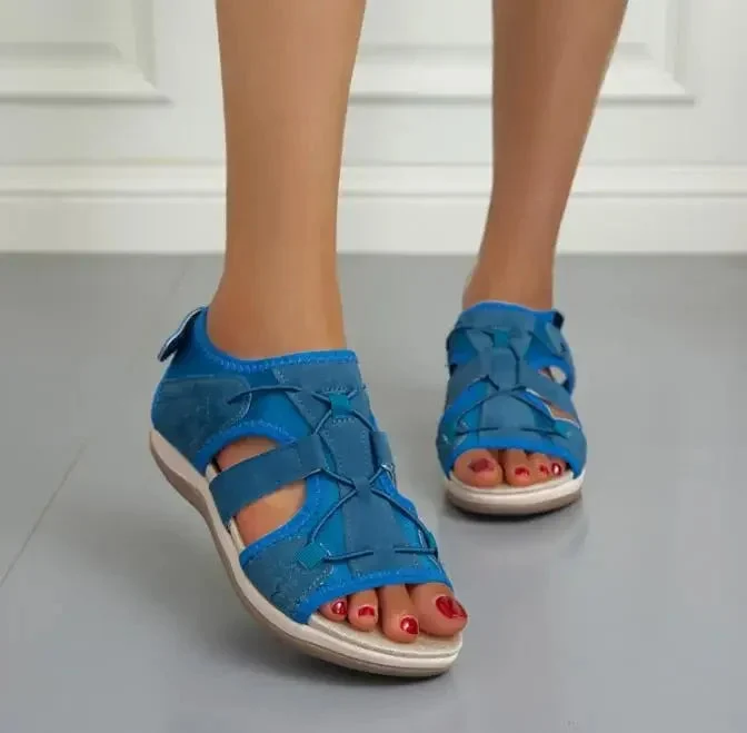 Damen-Sandalen mit offener Zehenpartie, Bungee-Kordelzug und Fersenriemen