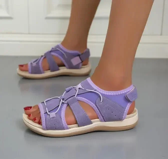 Damen-Sandalen mit offener Zehenpartie, Bungee-Kordelzug und Fersenriemen