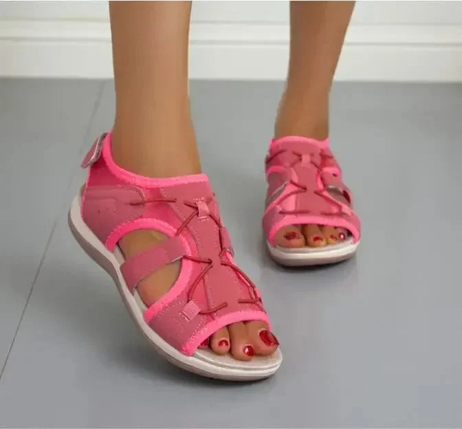 Damen-Sandalen mit offener Zehenpartie, Bungee-Kordelzug und Fersenriemen