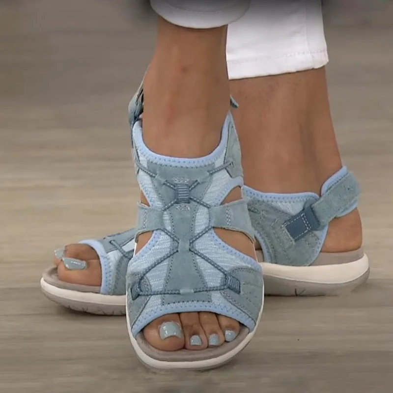 Damen-Sandalen mit offener Zehenpartie, Bungee-Kordelzug und Fersenriemen