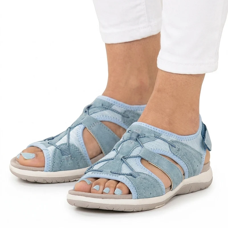 Damen-Sandalen mit offener Zehenpartie, Bungee-Kordelzug und Fersenriemen