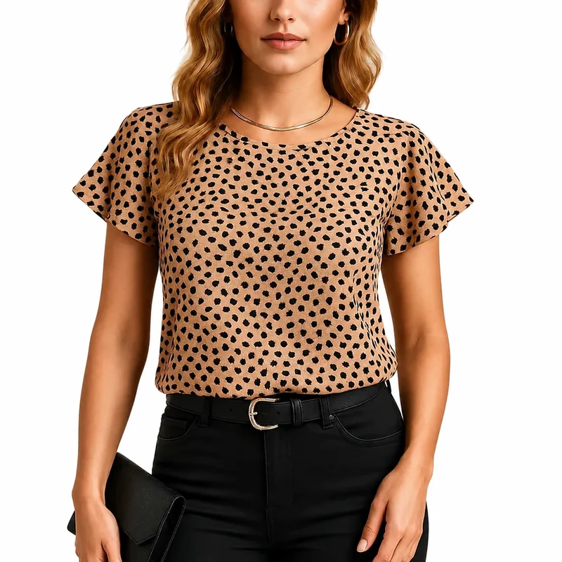 Damen Bluse mit Punktmuster und kurzen Flatterärmeln