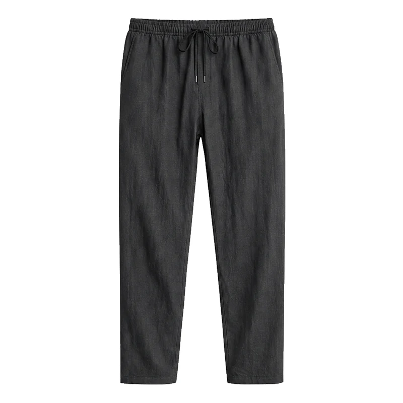 Herren-Leinenhose mit geradem Bein und Kordelzug